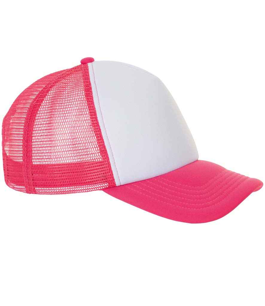 SOL'S Unisex Bubble Contrast Mesh Cap - 5 Panel, Adjustable (White/Neon Coral)