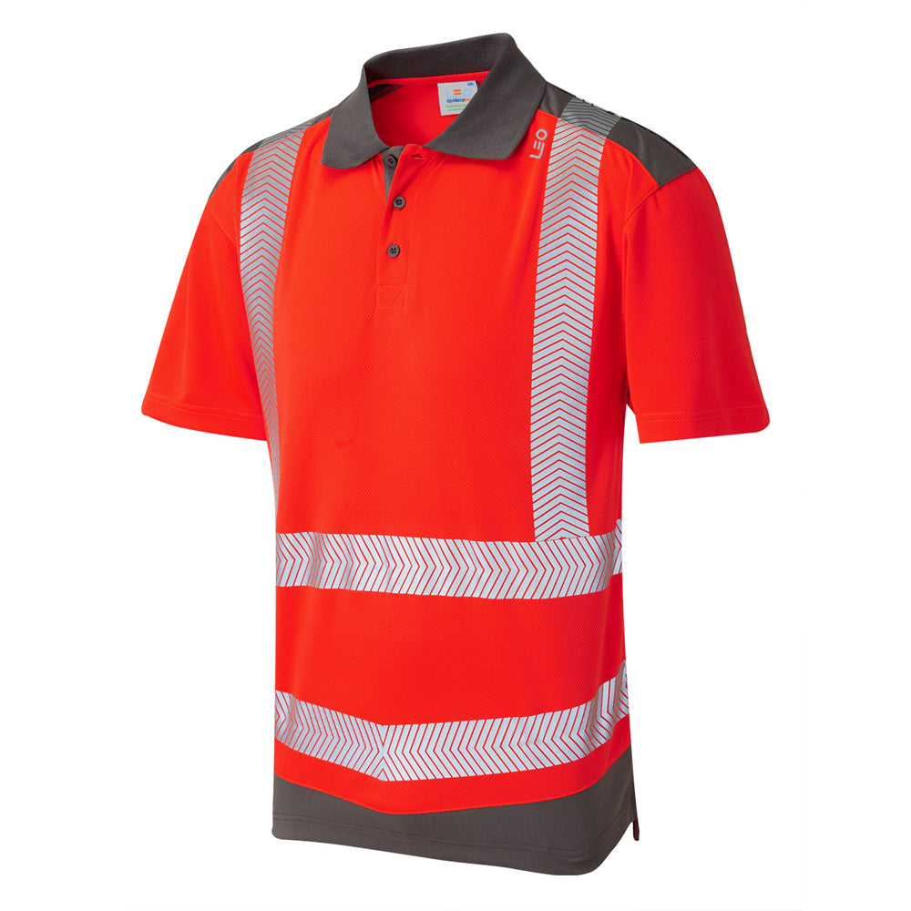 Leo EcoViz Performance+ Dual Colour Polo Shirt - Red/Grey