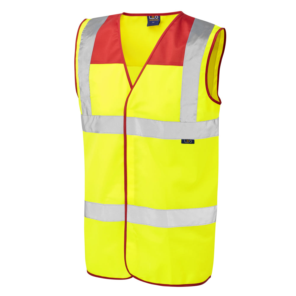 Leo EcoViz Red Yoke Waistcoat - Std Red/Yellow