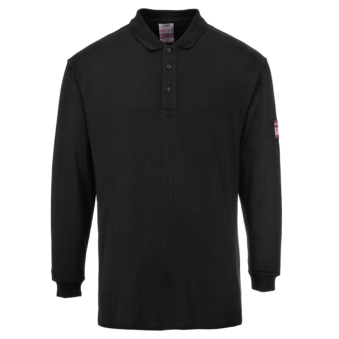 Portwest Flame Resistant Anti-Static Long Sleeve Polo Shirt - Black