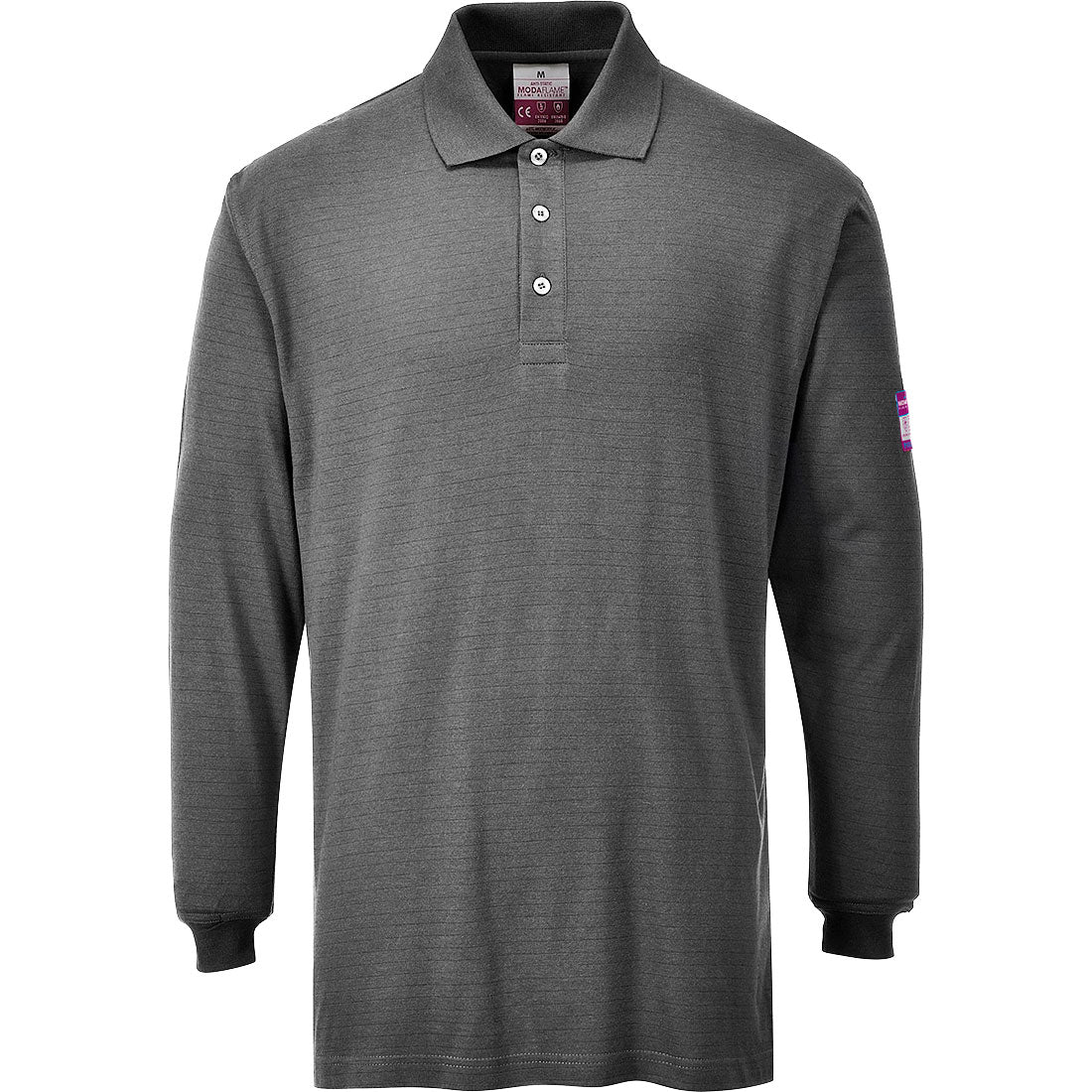 Portwest Flame Resistant Anti-Static Long Sleeve Polo Shirt - Grey