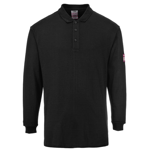 Portwest Flame Resistant Anti-Static Long Sleeve Polo Shirt - Black