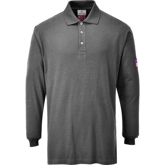 Portwest Flame Resistant Anti-Static Long Sleeve Polo Shirt - Grey
