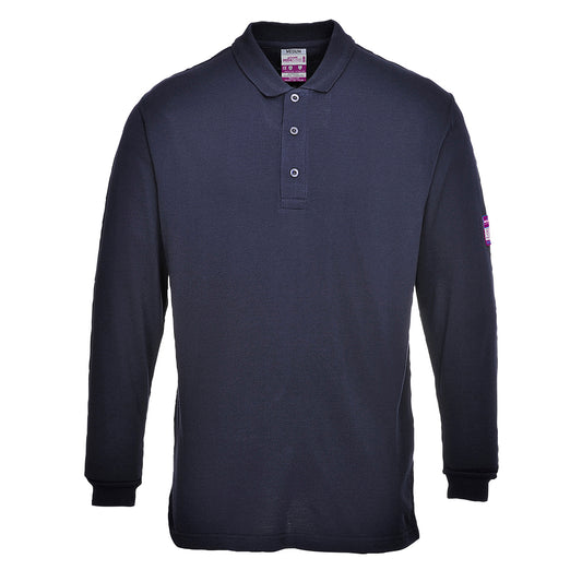 Portwest Flame Resistant Anti-Static Long Sleeve Polo Shirt - Navy
